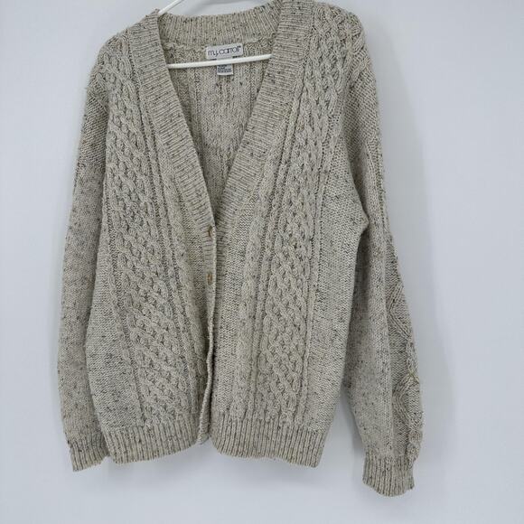 MJ Carroll Sweater Mens Large Beige Cable Knit Button Front Cardigan Hong Kong - Picture 4 of 12